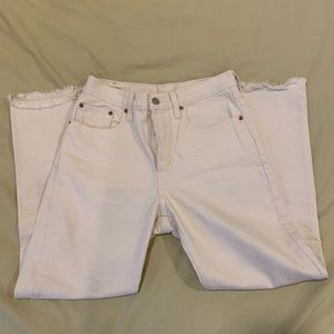 levi’s 501 off white raw edge jeans